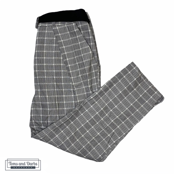 Topshop Petite Plaid Trousers w Belted Waist - Picture 3 of 8